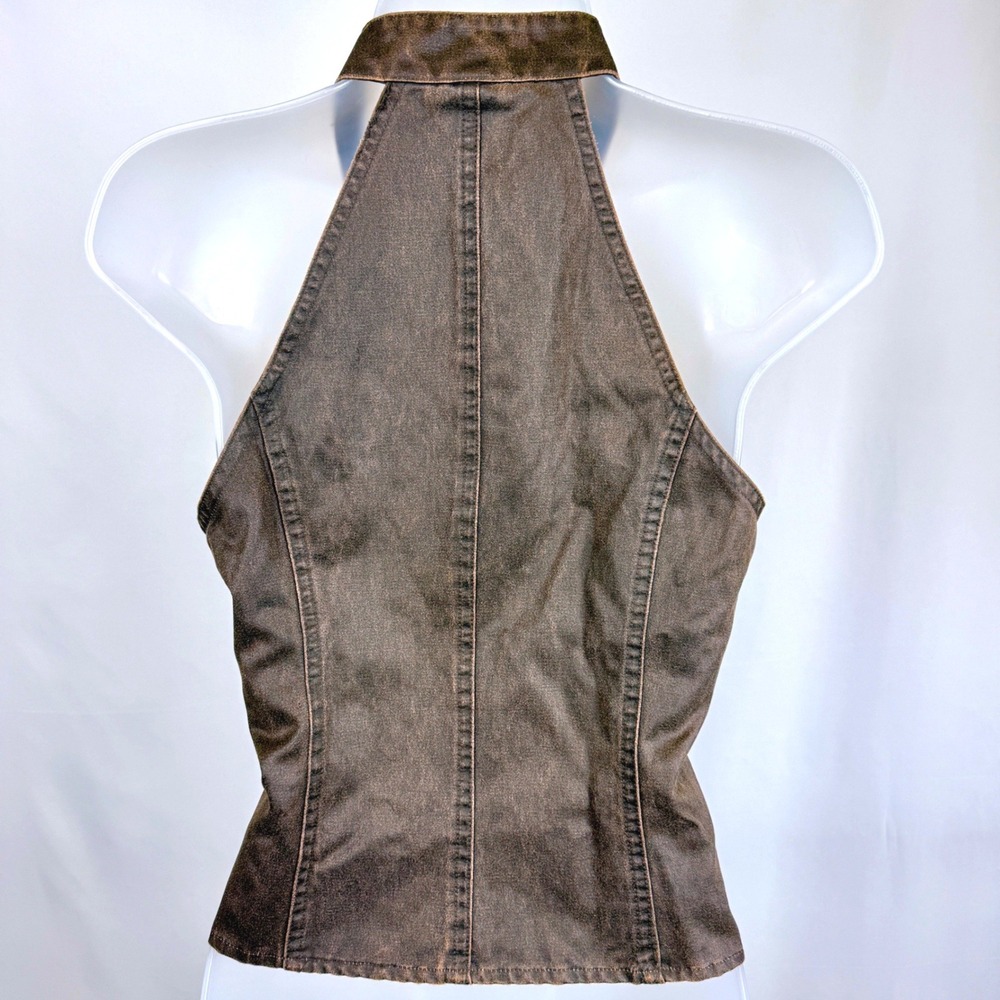 Wild Fable M Brown Faux Leather Halter Moto Zip Buckle Y2K Biker Tank Top NWT - Picture 2 of 8